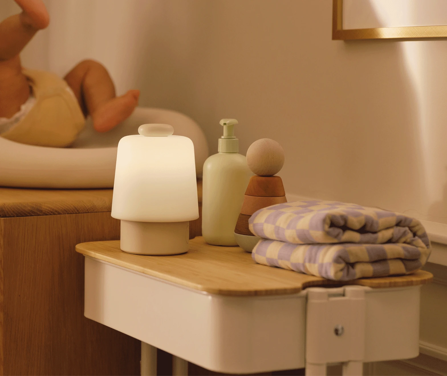 Hatch baby putty colorway on a nursery changing table