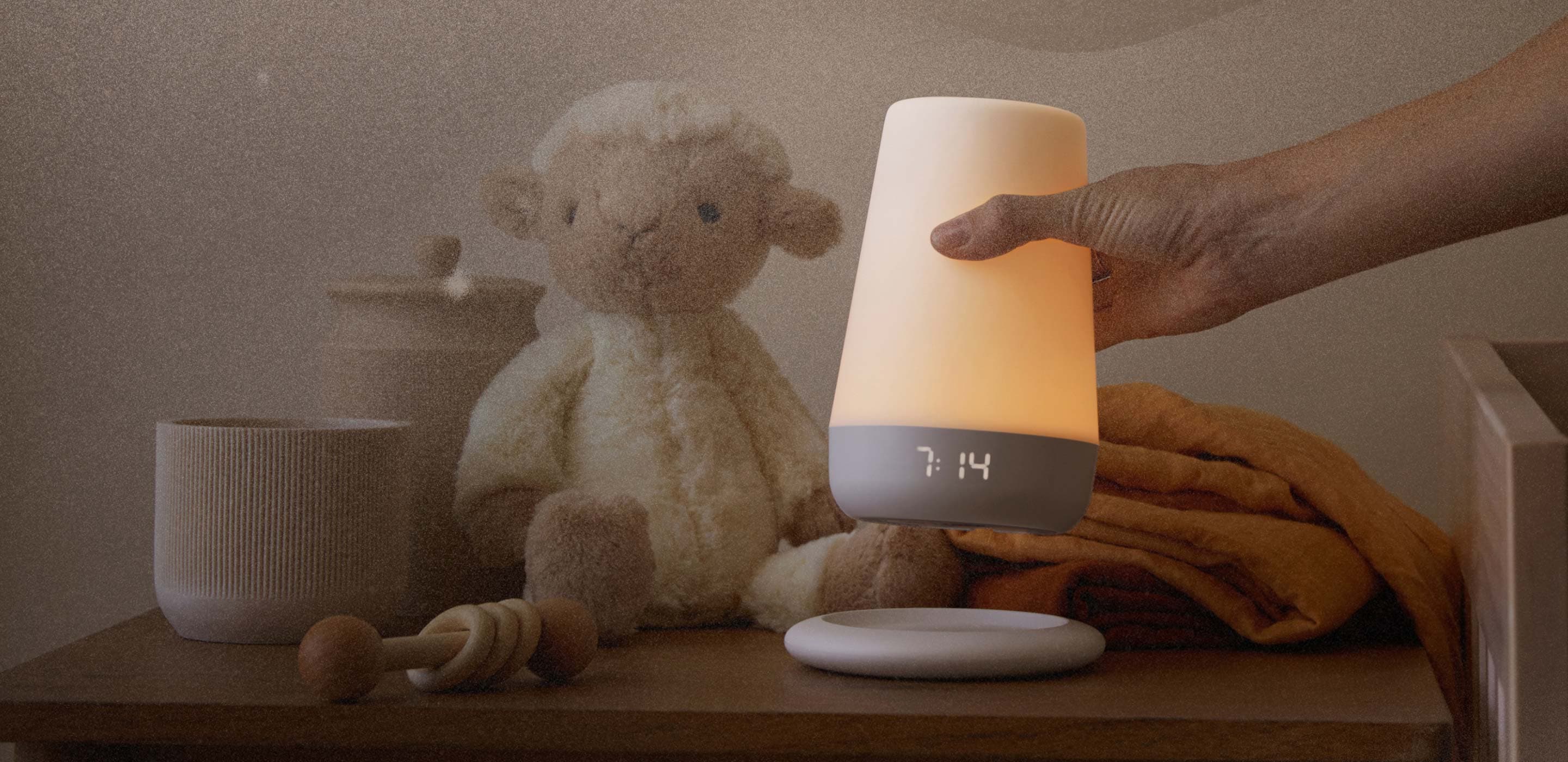 Rest+ 2nd gen on nightstand with battery backup dock