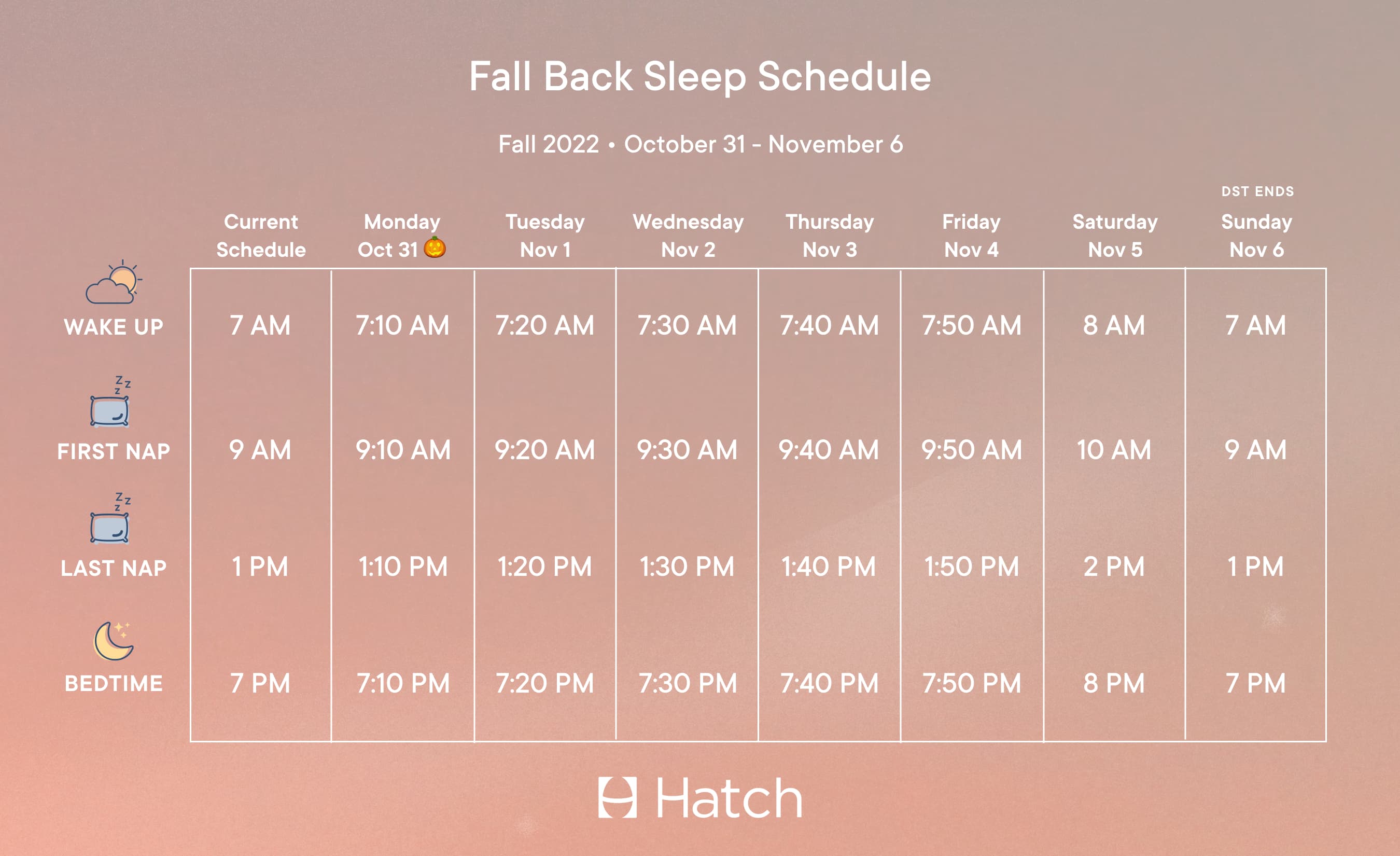 Fall Back Sleep Schedule 2022