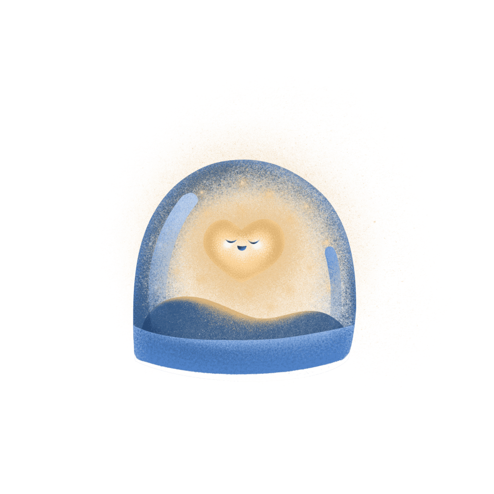 Glowing heart in a snowglobe to symbolize a memory