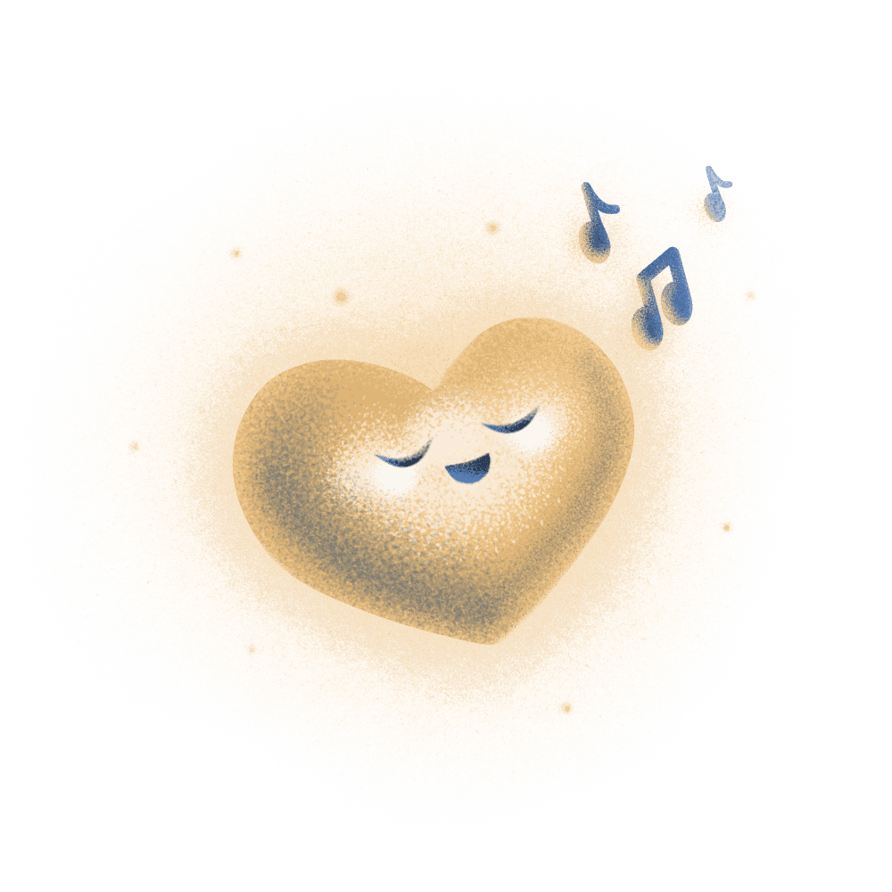 A glowing heart sings a lullaby