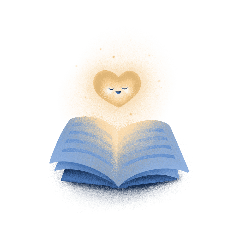 Story book with a glowing heart