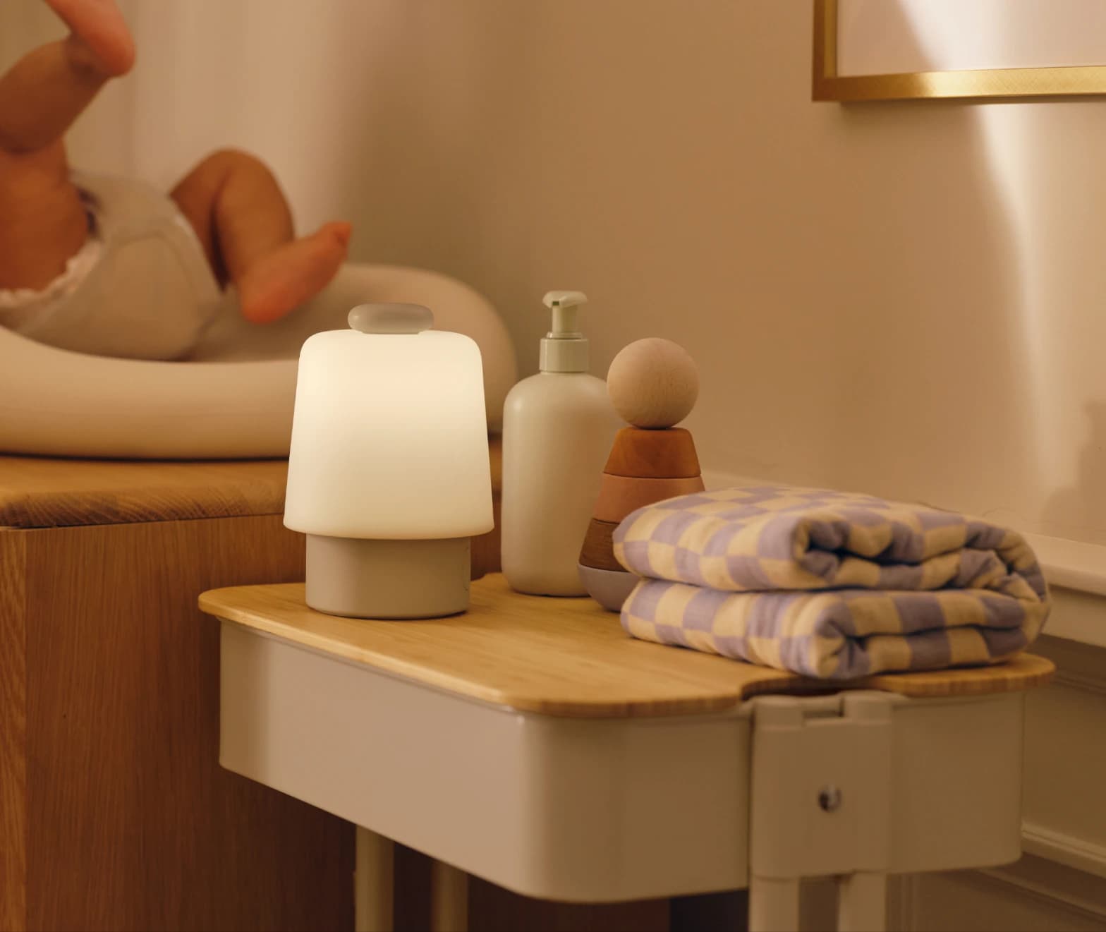 Hatch baby greige colorway on a nursery changing table