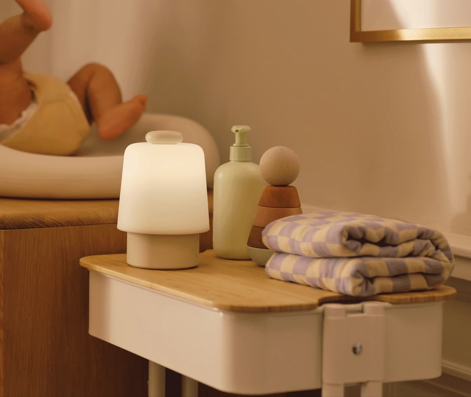 Hatch baby putty colorway on a nursery changing table