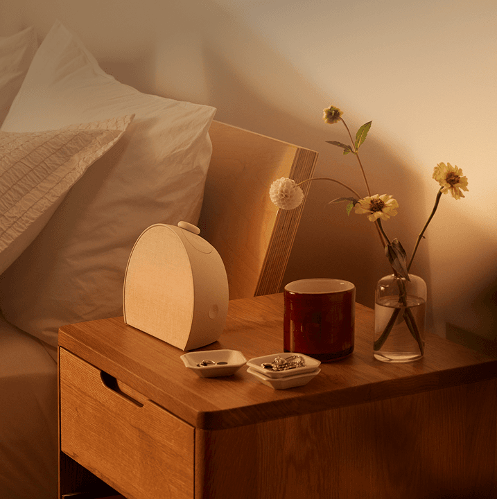 Hatch Restore on nightstand in morning light