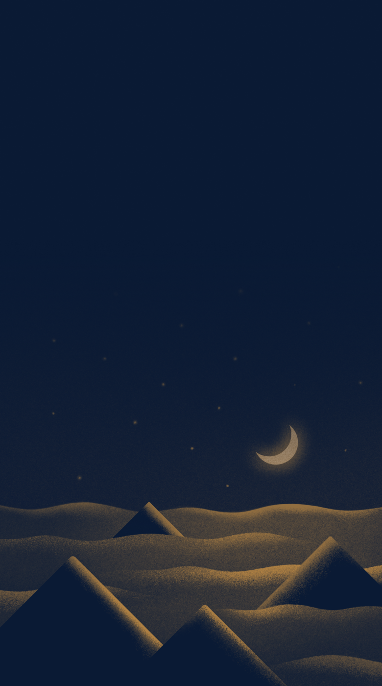 Desert night with pyramids and a starry sky
