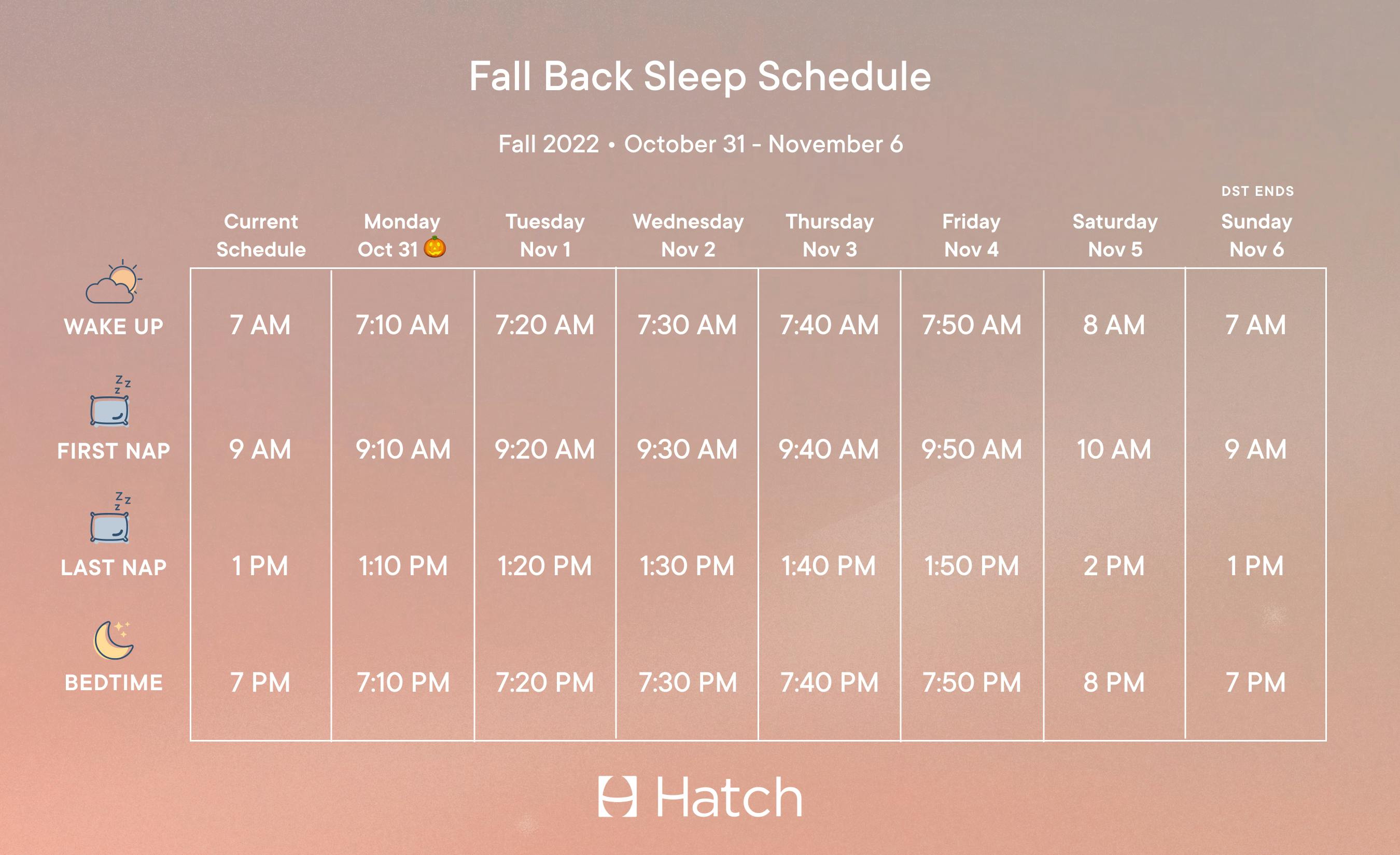Fall Back Sleep Schedule 2022