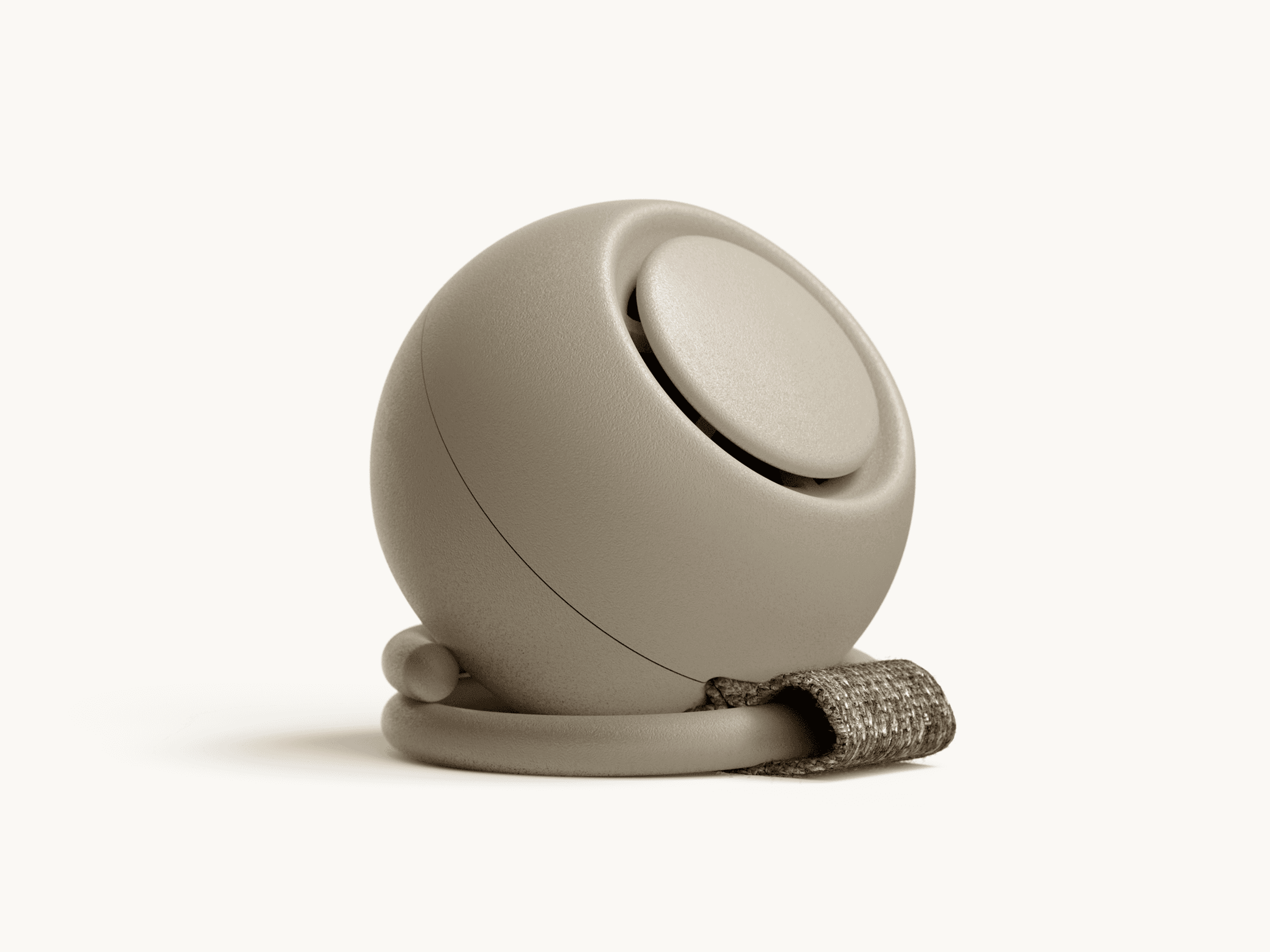 Hatch Go greige colorway propped up on carry ring in display mode